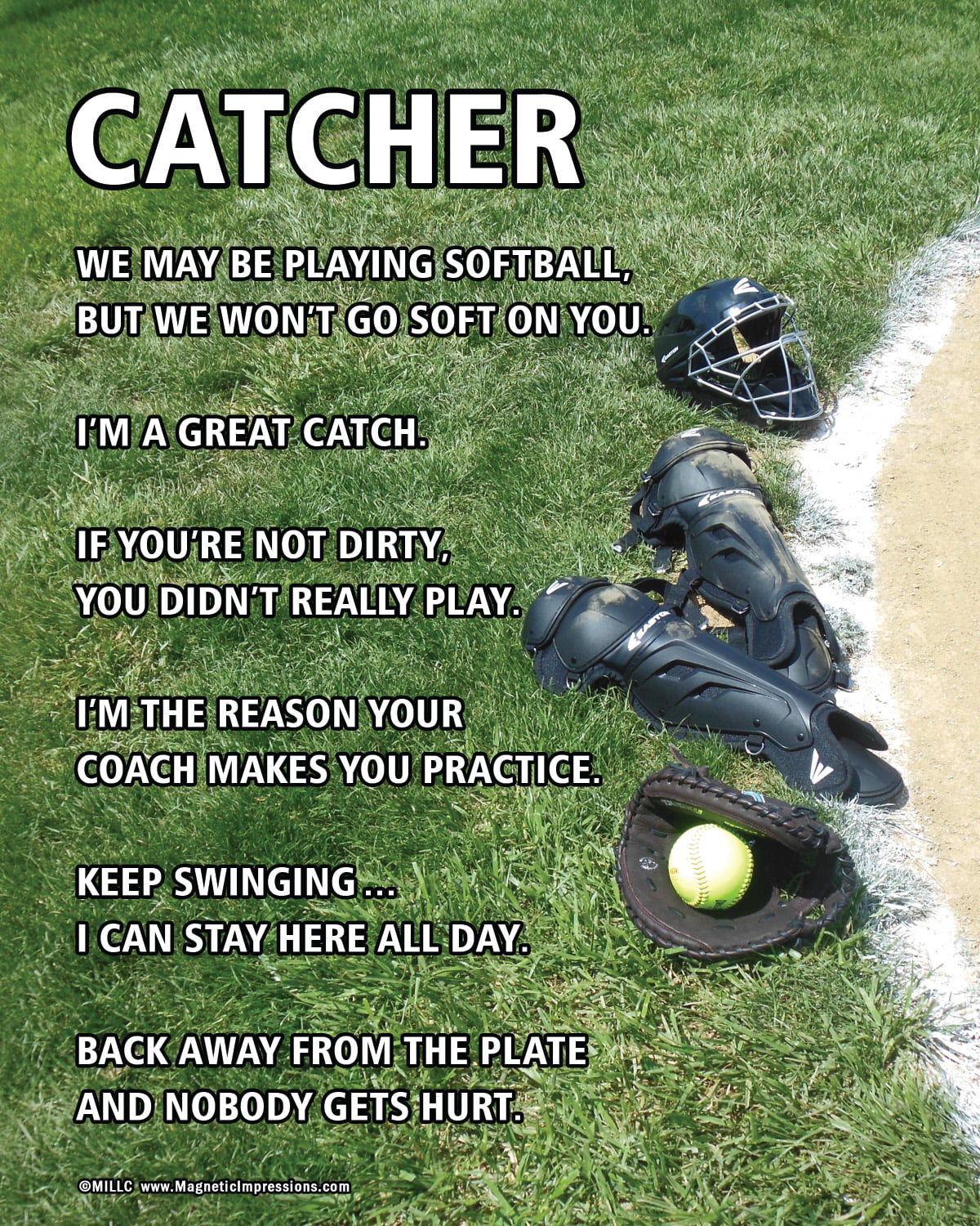 unframed softball catcher gear 8 x 10 sport poster print 