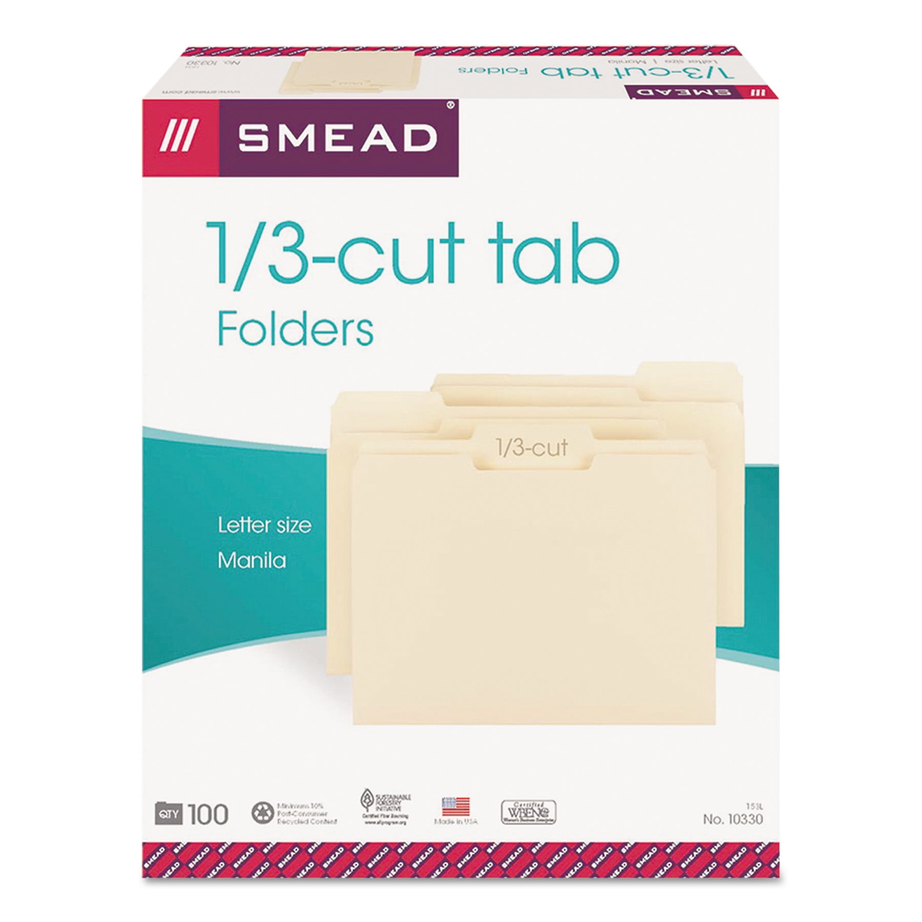 Smead File Folders, 1/3-Cut Tab, Letter, Manila, Box of 100 