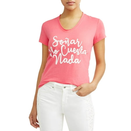 Sofia Jeans By Sofia Vergara Soar No Cuesta Nada Short Sleeve V-Neck Graphic T-Shirt (Best Of Sofia Vergara)