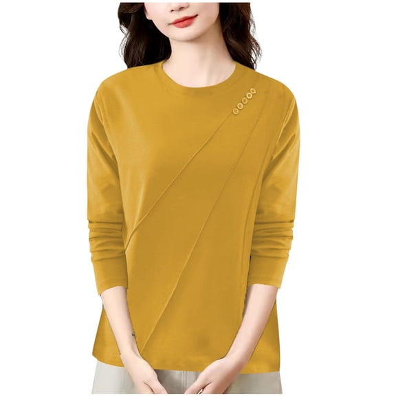 Annhoo Plus Size Tops for Women Solid Color Crew Neck Long Sleeve Casual Shirts Fall Winter Daily Oversize Comfy Blouse