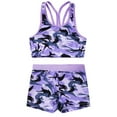thumbnail image 4 of YONGHS Kids Girls Sports Dance Outfit Y-Shaped Back Crop Tops with Booty Shorts Set Camouflage Purple 16, 4 of 7