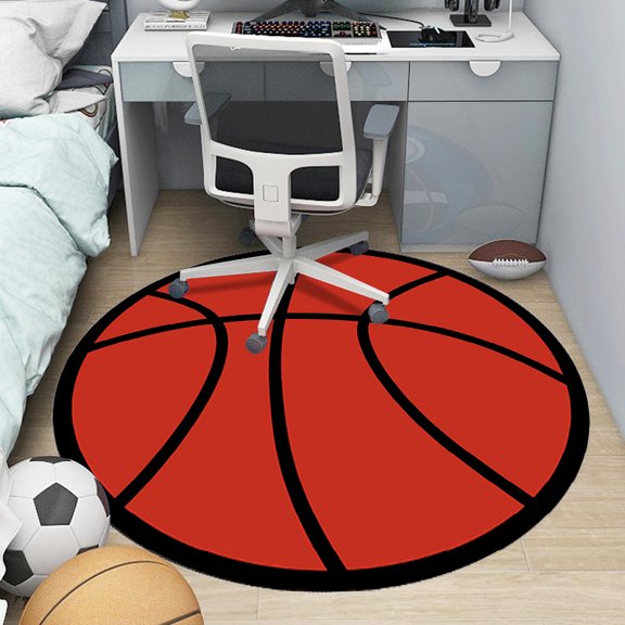 Red basketball pattern printed carpet, suitable for home decoration, living room carpet, sofa cushion, bedroom carpet, bedside carpet, shopping mall, coffee shop and other scenarios, 100 * 100CM