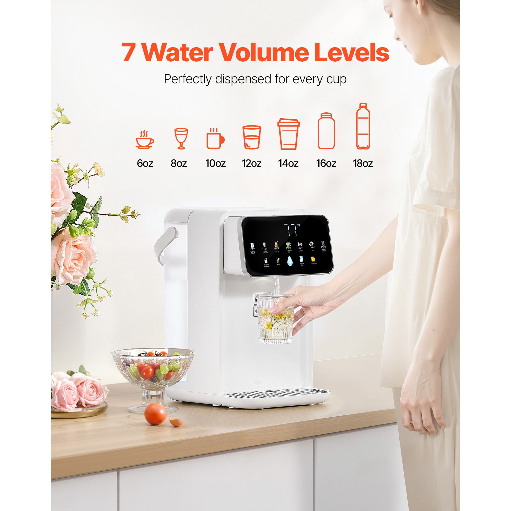 Instant Hot Water Dispenser, 7 Temperatures & 7 Volumes, 118oz Tank, Touchscreen with Child Lock