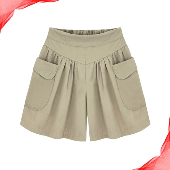 Raindrops 1Set Women's Khaki Shorts Breathable Elastic Waist for Plus Size Users XXL