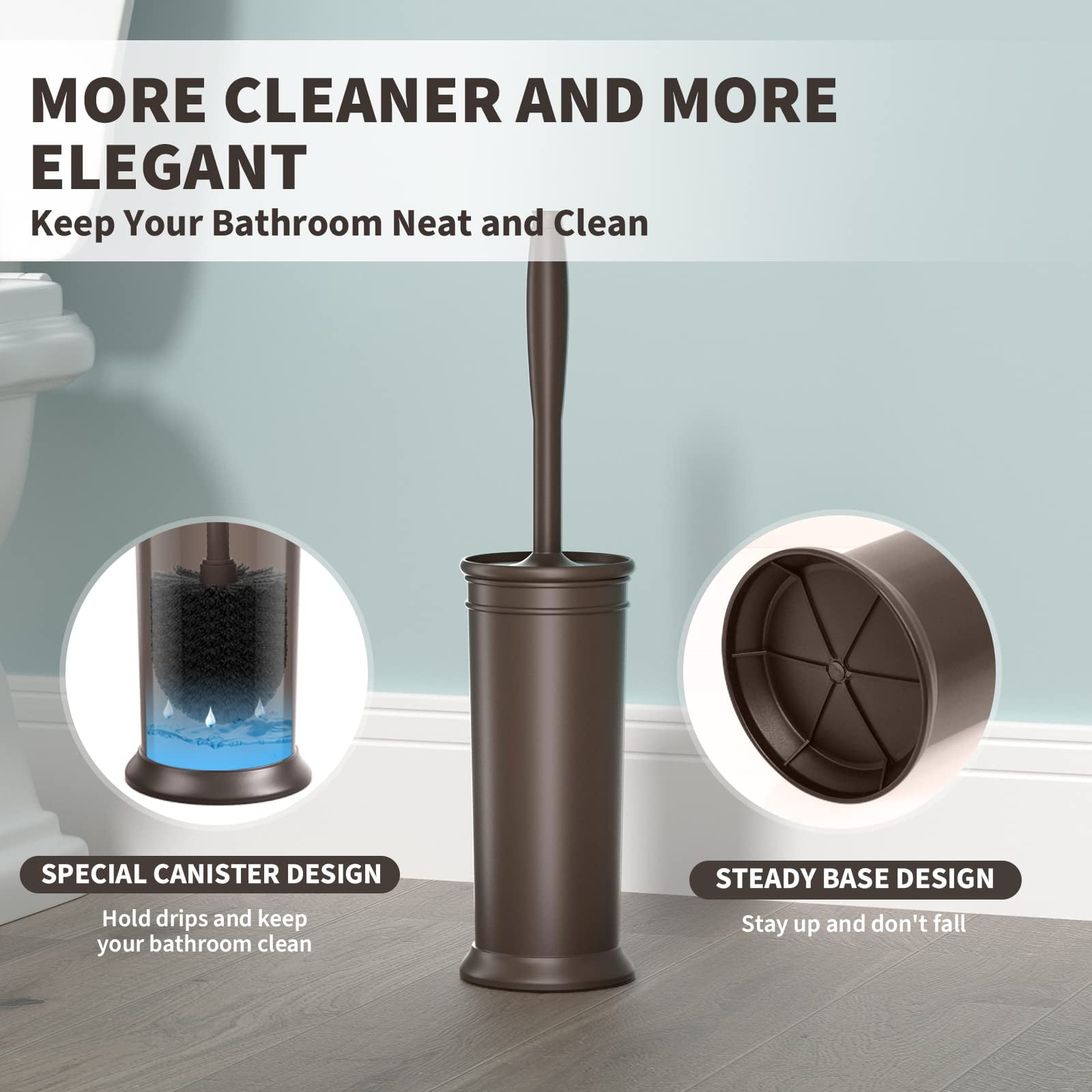Toilet Brush and Holder 2 Pack, Toilet Bowl Brush with Extra Long Handle, Toilet Scrubber and Covered Holder, Toilet Brushes for Bathroom-Space Saving, Covered Brush, Durable, Deep Cleaning
