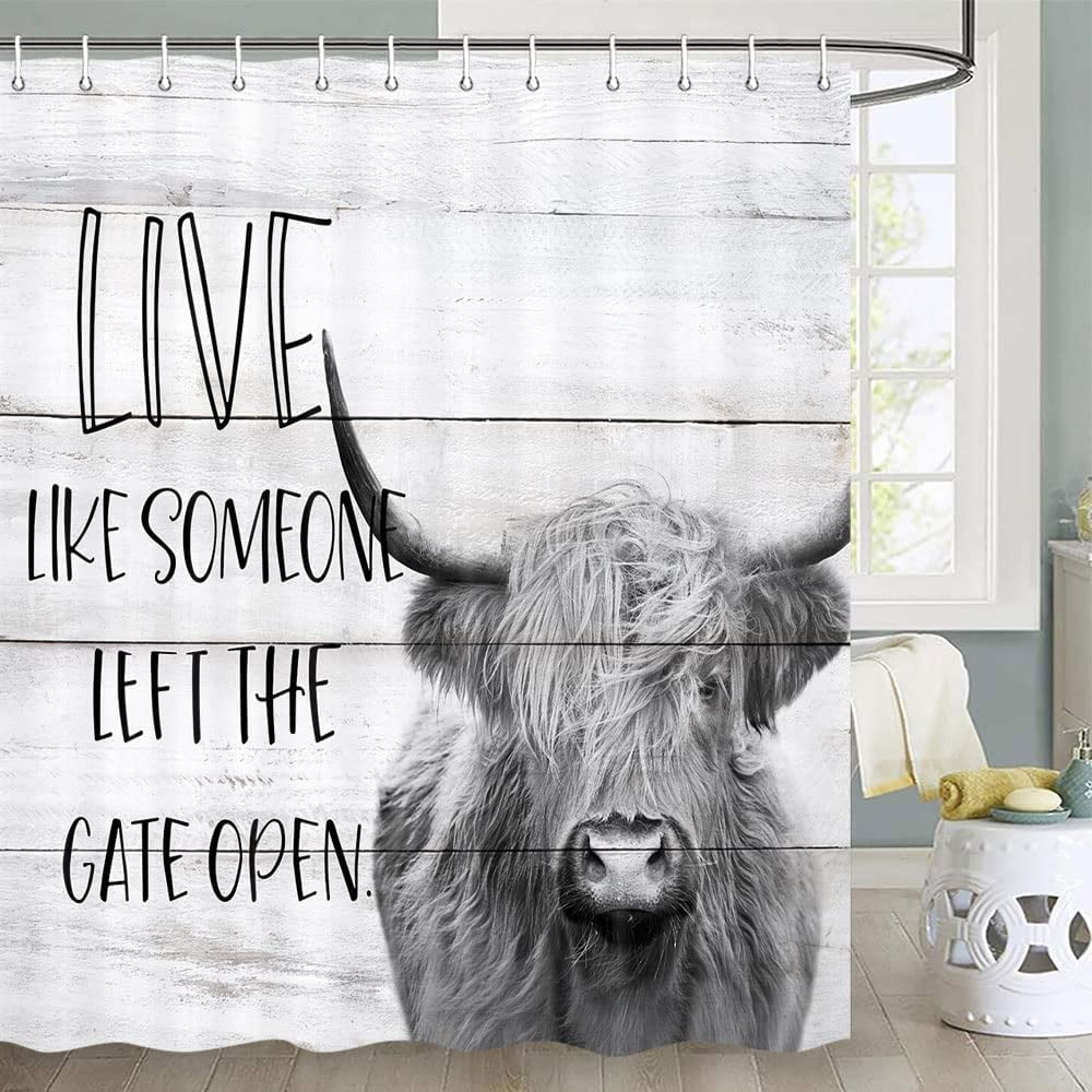 QIBAIDAN Farmhouse Highland Cow Shower Curtain for Bathroom Funny