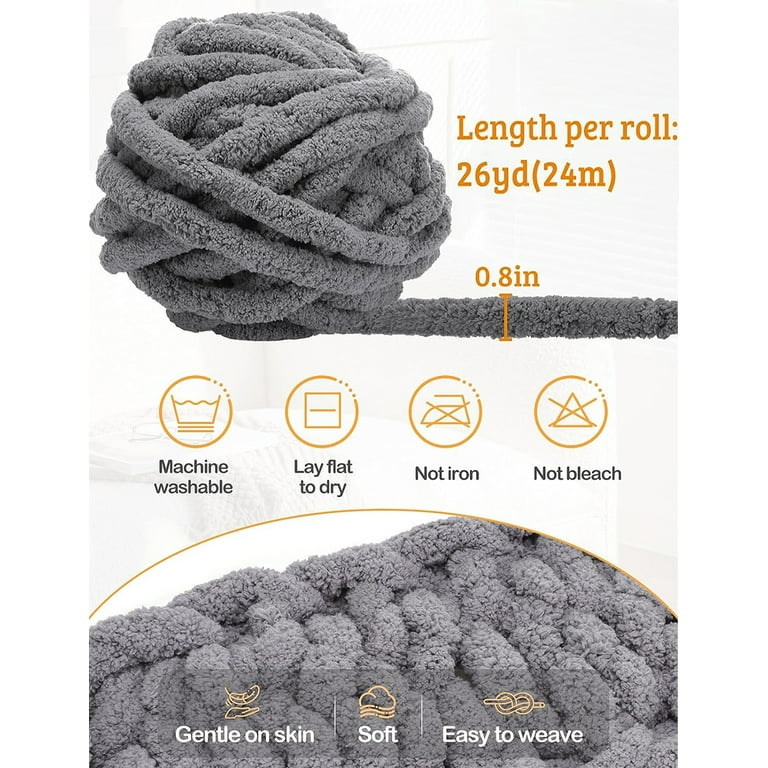 6 Pack Chunky Chenille Yarn for Blanket, Grey Super Bulky Soft Thick Fluffy  Jumbo Giant Washable Polyester Big Yarn for Hand Knitting Extreme DIY Arm