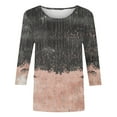 thumbnail image 5 of JTZGDY 3/4 Sleeve Tops for Women Dressy Casual Summer Color Block Print Crewneck Graphic T-Shirts with Pockets Loose Oversized Cotton Tunic Blouse Khaki#01 M, 5 of 5