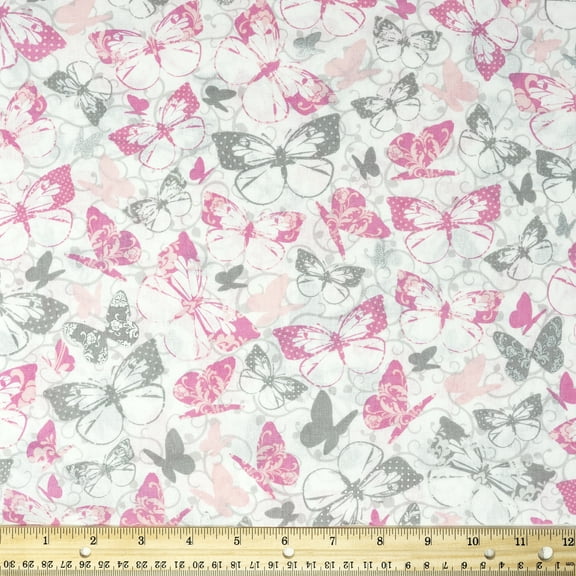 Waverly Inspirations 100% Cotton 44" Width Butterfly Carnation-Silver Color Sewing Fabric by the Yard