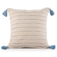 thumbnail image 4 of Ox Bay Top Variegated Stripe Cotton Blend Handmade Throw Pillow with Tassels, 20" x 20", 4 of 9