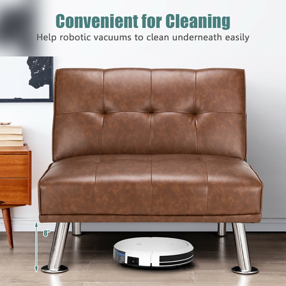 Finihen Folding PU Leather Sofa Couch, Leather Couch, Folding PU Leather Single Sofa with Metal Legs and Adjustable Backrest, for Living Room, Bedroom, Brown Finihen Folding PU Leather Sofa Couch, Leather Couch, Folding PU Leather Single Sofa with Metal Legs and Adjustable Backrest, for Living Room, Bedroom, Brown