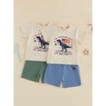 thumbnail image 3 of BemeyourBBs Toddler Baby Boy 4th of July Outfit Baby Boys Patriot Independent Day Summer Clothes Dinosaur American Flag Short Sleeve T-shirt and Pockets Shorts 2 Piece Set, 3 of 9