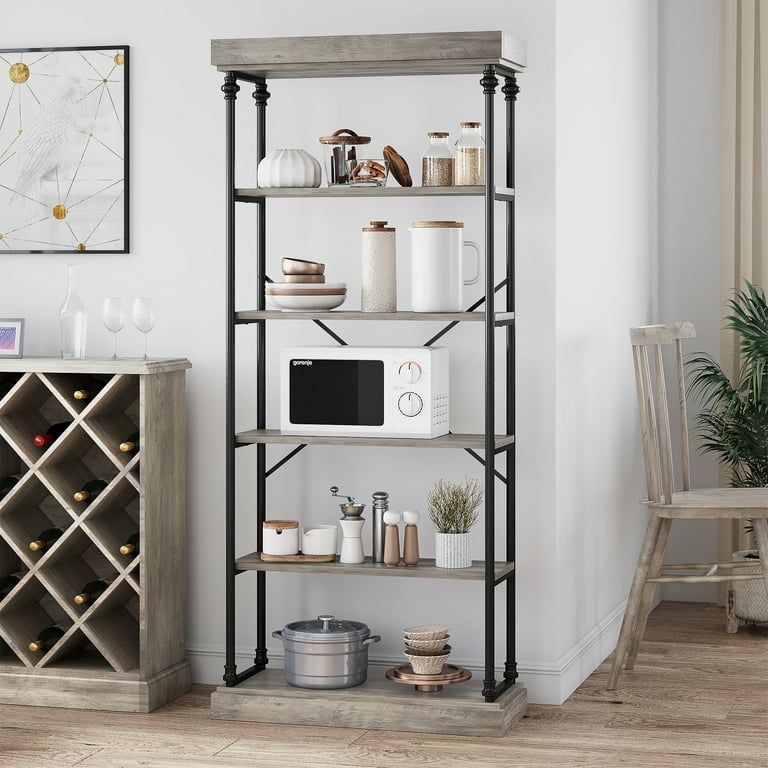 Devo Bookshelf, Industrial Book Shelf Large Storage Shelves, Display Shelf  Tall Bookcase Metal Bookshelves, 6 Tier Bookcases Wood Heavy Duty Shelving