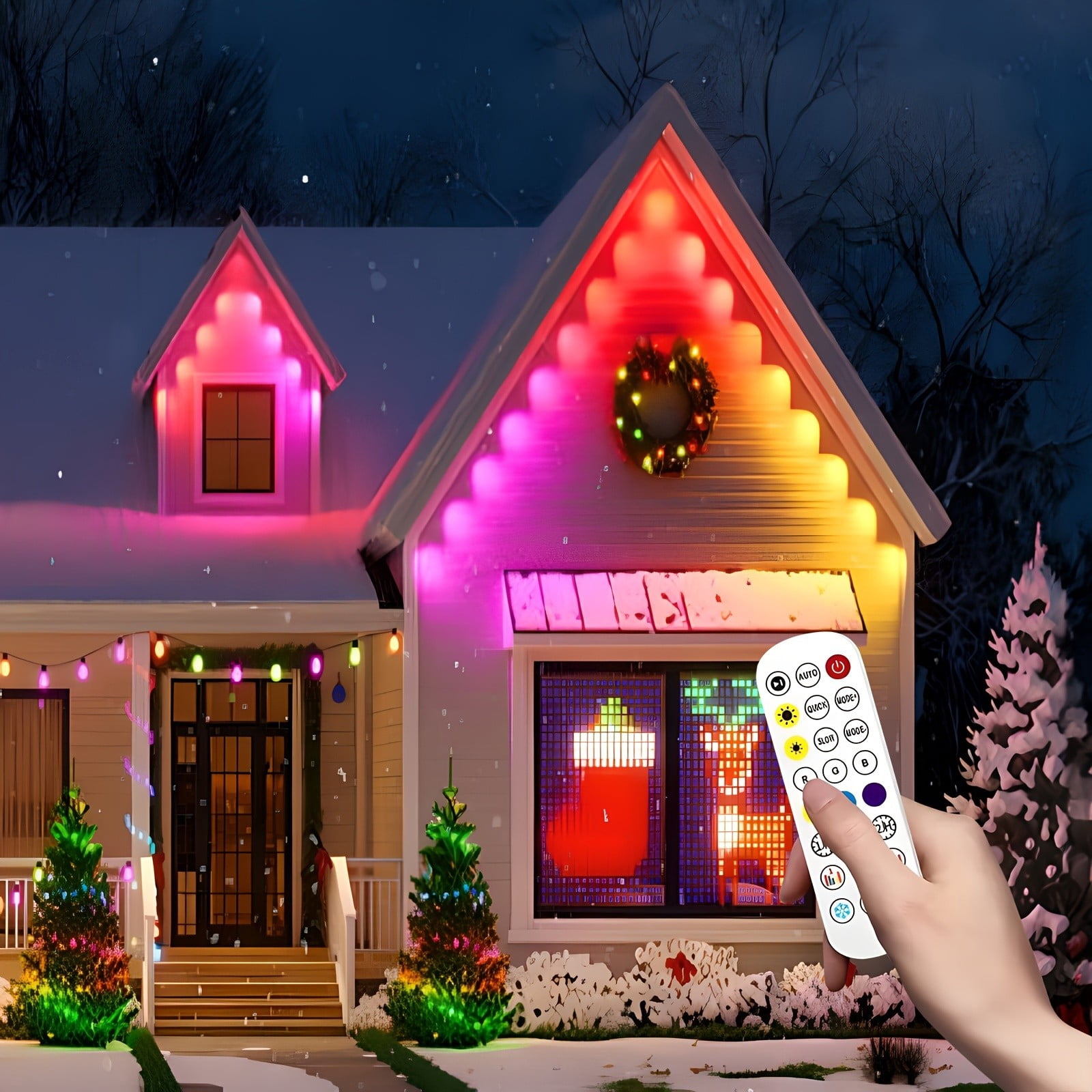 PUCACHI 200ft Permanent Outdoor Christmas Lights Smart Outdoor Light, App and Remote Control Dual Control, IP67 Waterproof, RGBIC Lights for Patio, Eaves, Party Decoration