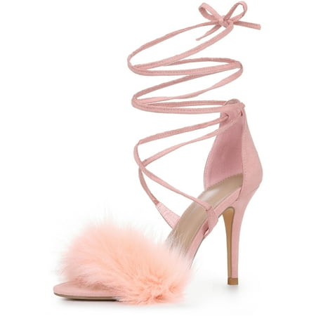 Fuzzy pink heels best sale