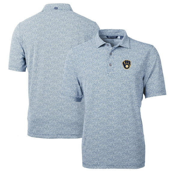 Men's Cutter & Buck Navy Milwaukee Brewers Virtue Eco Pique Botanical Print Recycled Polo