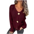 thumbnail image 2 of Qulqfy Red Sweater Cardigan Women Long Sleeve Trendy Knit Hollow Out Gold Button Up Shirts with Pockets Womens Fall Sweater M, 2 of 3