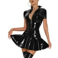 thumbnail image 6 of TMOYZQ Dress for Women Short Sleeves Leather Body Suits Wet Look Underwear Outfits Patent Leather Dress Dominatrix Costume Shiny Club Dress Outfit Clubwear, 6 of 7