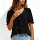 thumbnail image 5 of Camisas de Manga Corta para las Mujeres Blusa de Suéter de Cuello en V Casual para las Mujeres, Top de Estiramiento Suave para Uso Diario Y de Fiesta, 5 of 7