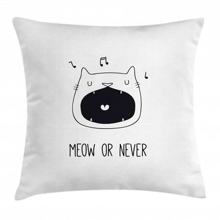 Cat Lover Throw Pillow Cushion Cover, Meow or Never Word Singing Kitten Fangs Music to Ears Cat Me if You can, Decorative Square Accent Pillow Case, 20