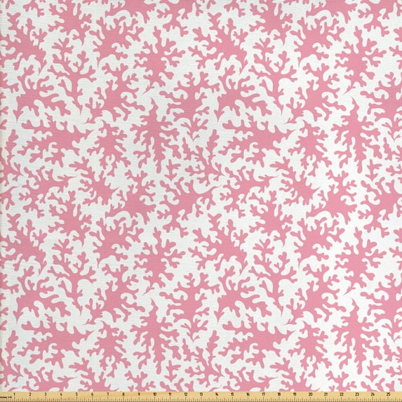 Underwater Fabric by the Yard, Pastel Soft Toned Monochrome Ocean Themed Pattern with Corals Reef, Decorative Upholstery Fabric for Sofas and Home Accents, Pale Pink and White by Ambesonne