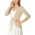thumbnail image 5 of INSPIRE CHIC Women's Tie Front Long Sleeve Ruffled Hem Open Front Knit Cardigan L Camel, 5 of 8