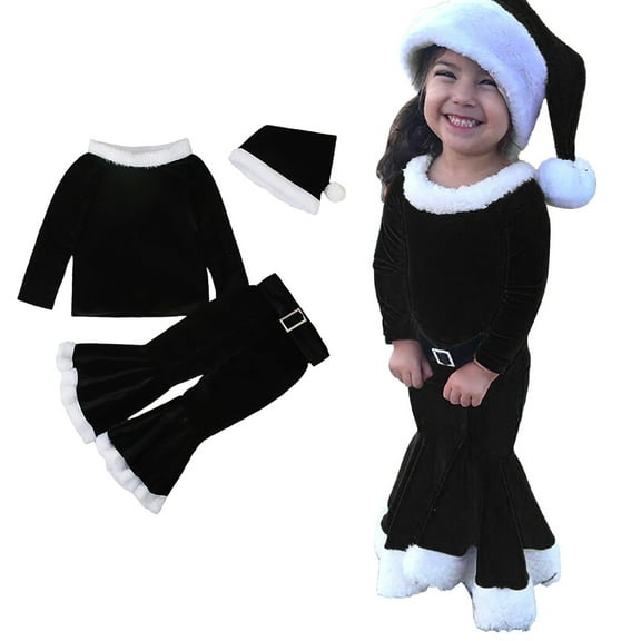 Baby Girl Elf Outfit Long Sleeve Crew Neck Top Flare Pants and Hat Set Party Dress Up Baby Christmas Clothes 6-7 Years