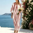 thumbnail image 4 of Antinious Ladies V-Neck Stripe Print 3/4 Sleeve Bohemian Long Style Dress Soft Casual Wear, 4 of 5