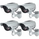 thumbnail image 1 of Cámaras ficticias con panel solar, cámara CCTV de seguridad falsa con luz LED para uso en interiores y exteriores (paquete de 4, plateadas), 1 of 5
