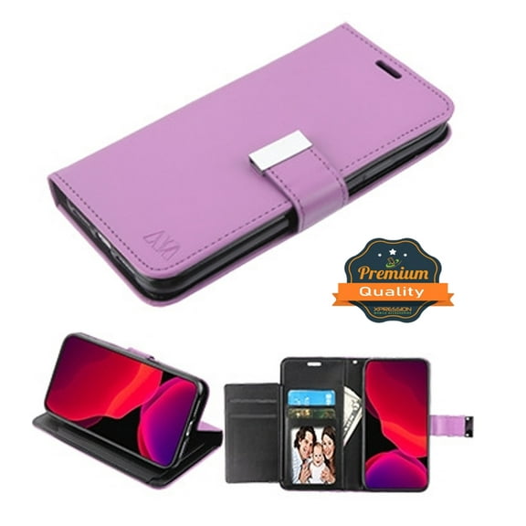 Apple iPhone 11 PRO Wallet Phone Case Luxury PU Leather Wallet Protective Case double Flip Folio Pouch Cover with extra 5 ID Cash Credit Card Slots Holder Purse Stand PURPLE Cover for iPhone 11 Pro