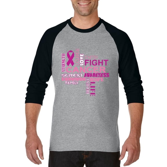 Artix - Mens Raglan Sleeve Baseball T-Shirts, up to Size 3XL - Fight Breast Cancer