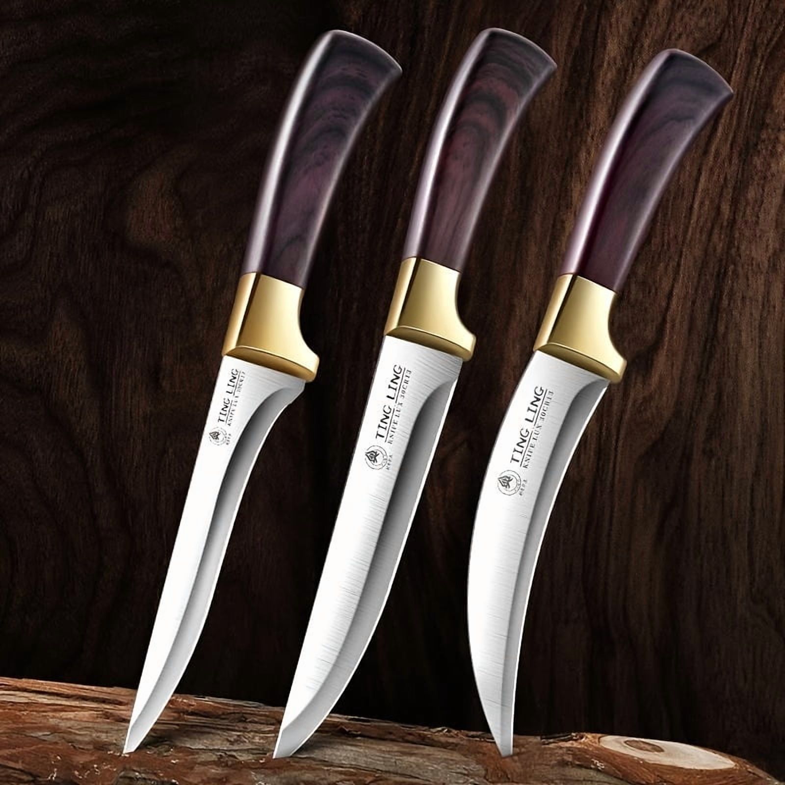 Plys Boning Knife Set 3-Piece Stainless Steel Rust Resistant Very Sharp for Meat Cutting