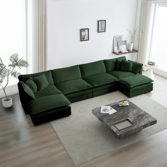 Gexpusm Modern U Shaped Sectional Sofa Oversized Chenille Sofa 4 Seater with 2 Chaise Longue, White