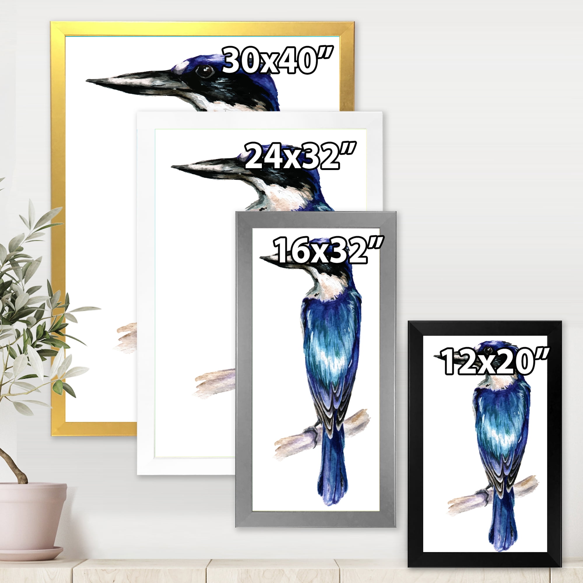 Designart 'Style Blue Kingfisher Bird' Traditional Framed Art Print