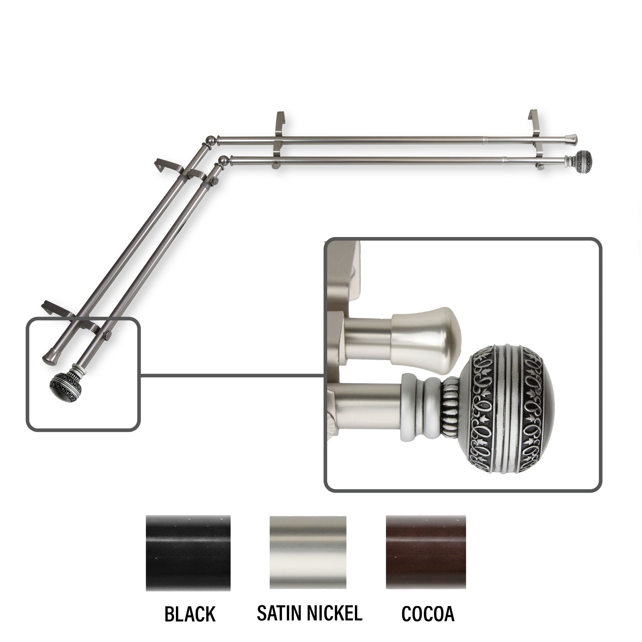 InStyleDesign Helena Corner Window Double Curtain Rod 13/16 inch dia
