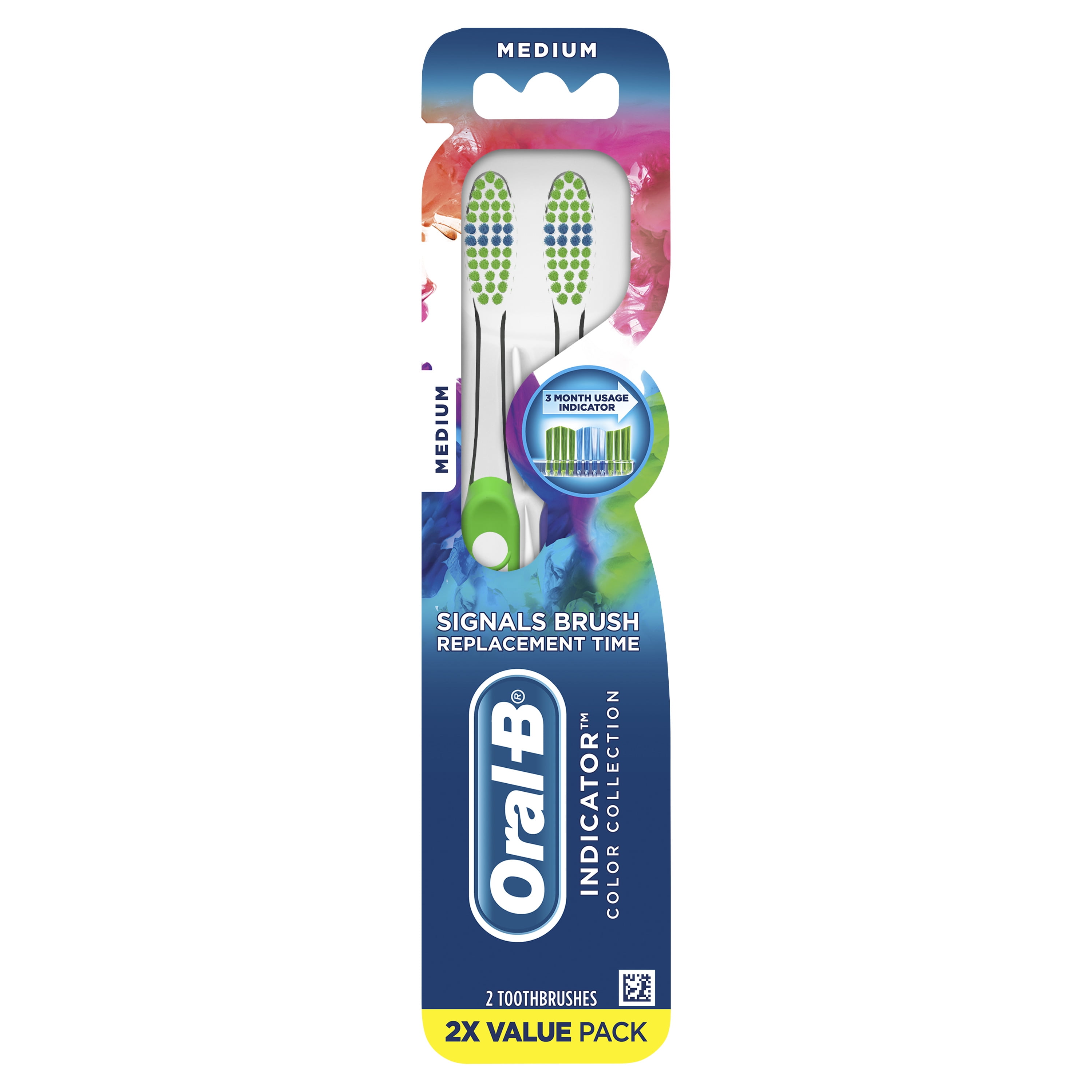 OralB Indicator Color Collection Manual Toothbrush, Medium, 2 ct