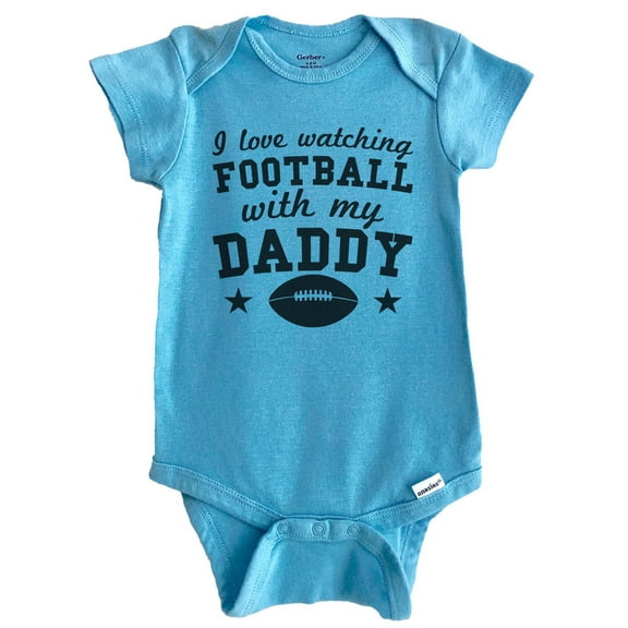 I Love Watching Football With My Daddy Cute Baby Bodysuit (Blue), 0-3 Months