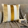 thumbnail image 5 of The HomeCentric Decorative Gold Pack of 2, 14x14 inch (35x35 cm) Pillow Covers, Velvet & Linen Patchwork Throw Pillows For Sofa, Striped Pattern Modern Style Easter - Velvet Band Gold, 5 of 10
