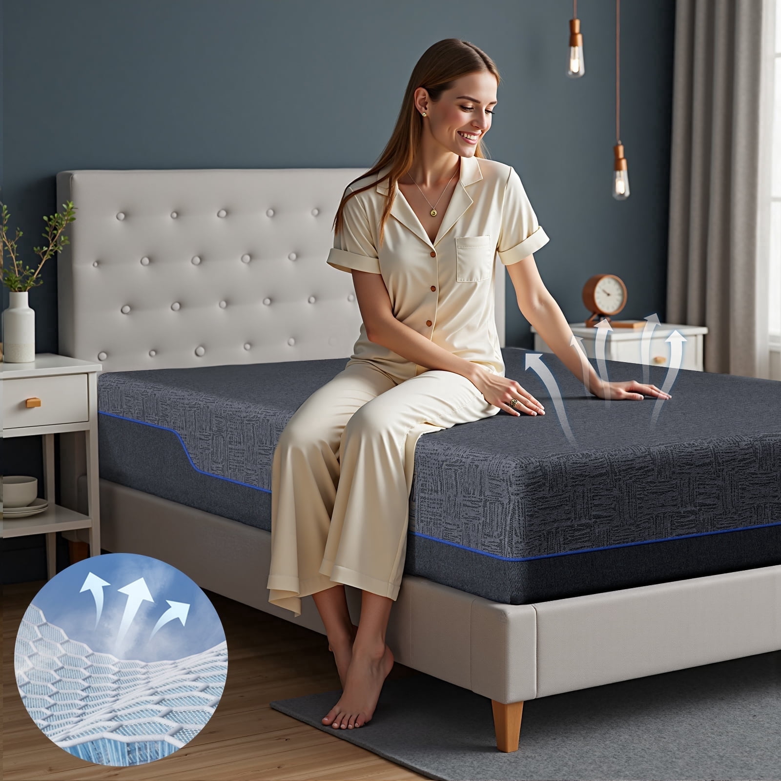 CHITOOMA 14" Queen Memory Foam Mattress, Gel-Infused Triple-Layer Bed with Graphene Fabric Cover, Medium-Firm Plus Support, Pressure Relief & Motion Isolation, Mattress in a Box