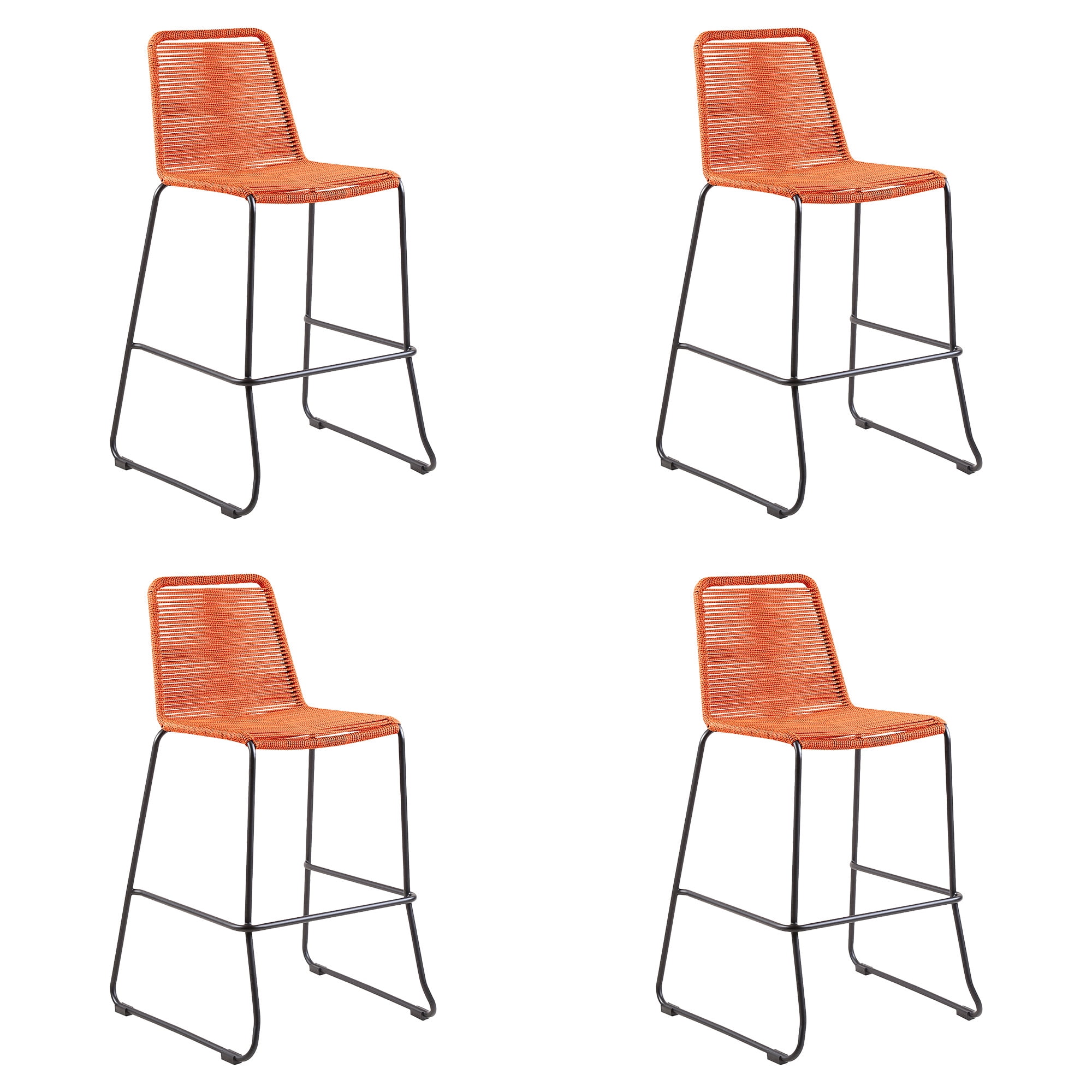 Shasta 30" Outdoor Metal and Tangerine Rope Stackable Barstool - Set of 4