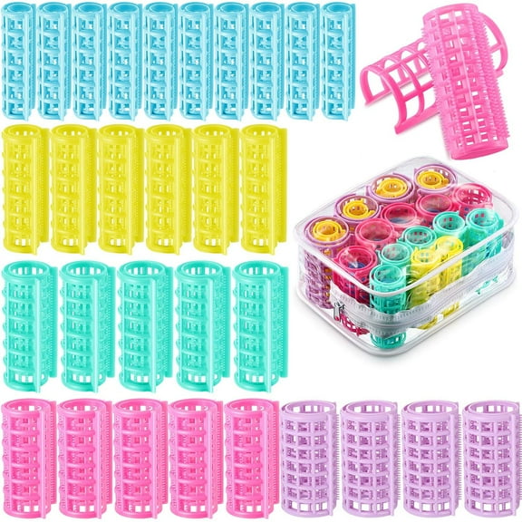 30 Pieces Plastic Hair Rollers, 5 Sizes Self-Grip Curlers, Hair Rollers for Long Medium Short Thin Fine Hair, No Heat Required (Random Color)