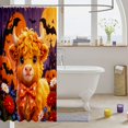 thumbnail image 3 of Manfei Cartoon Bow Highland Cow Shower Curtain 72Wx72L,Happy Halloween Bathroom Curtain,Orange Purple, 3 of 6