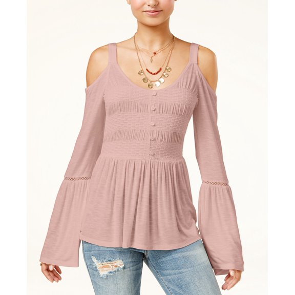 American Rag Juniors Cold Shoulder Bell Sleeve Top Peach XL