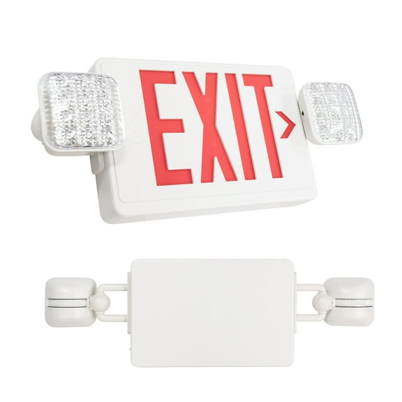 1PK Red Exit Sign with Emergency Lights, Two Adjustable Square Heads LED Emergency Exit Light with Battery Backup, UL Listed, AC 120/277V, Commercial Emergency Lights Combo for Business