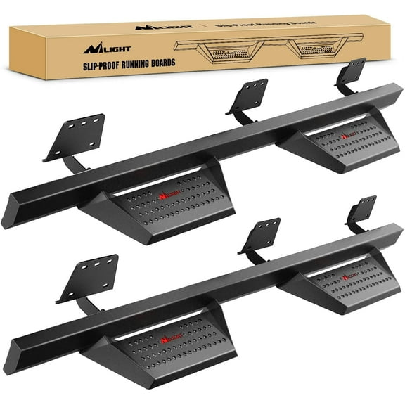 Running Boards Compatible for 2009-2018 Dodge Ram 1500, 2019-2024 1500 Classic, 2010-2024 Ram 2500 & 3500 Crew Cab Side Steps, Bolt-on Nerf Bar, Heavy-Duty Steel Two Stairs Design