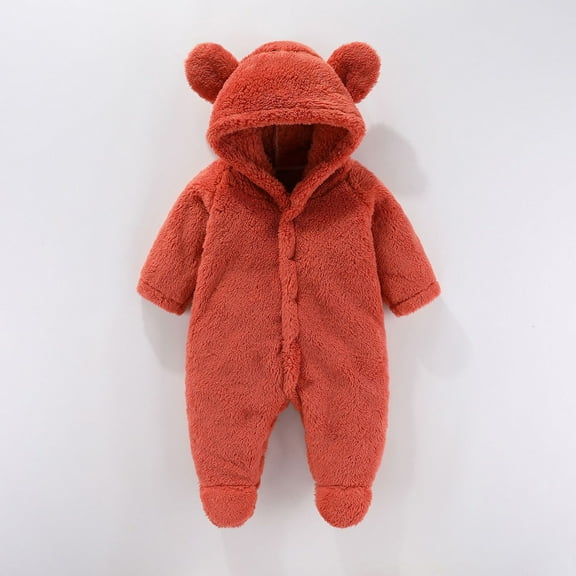Fluffy Hooded Jumpsuit Long Sleeve Button Animals Romper Halloween Sleepwear Winter Clothes for Christmas or Halloween 0-3 Months