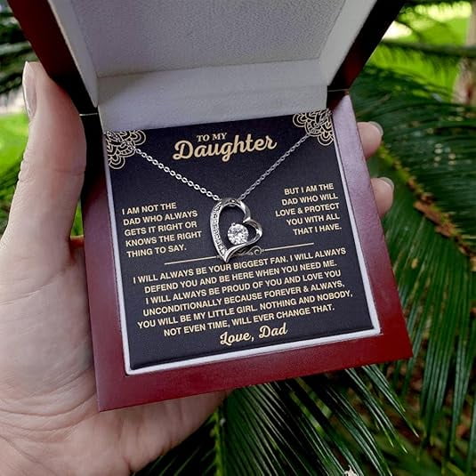 To My Daughter Necklace, Personalized Daughter Necklaces from Dad with Message Card and LED Box, Daughter Gifts from Father, Forever Love Necklaces for Women