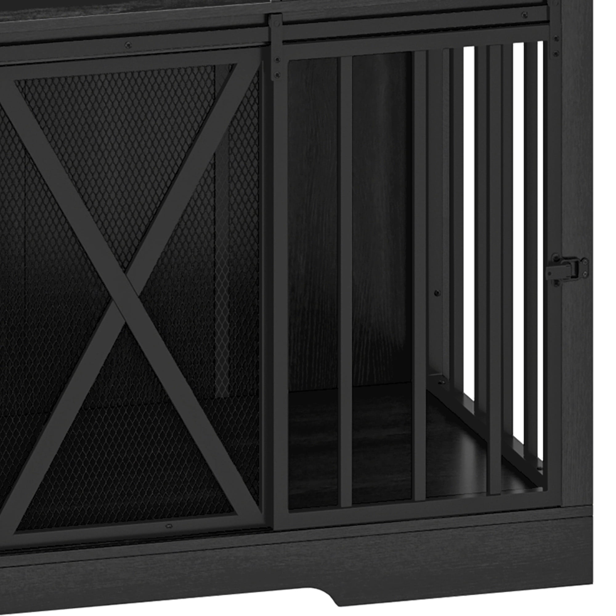 Uforic 63" Dog Crate Furniture with 2 Drawers,TV Stand with Charging Station 63" Large Wooden Indoor Dog Kennel - Gray
