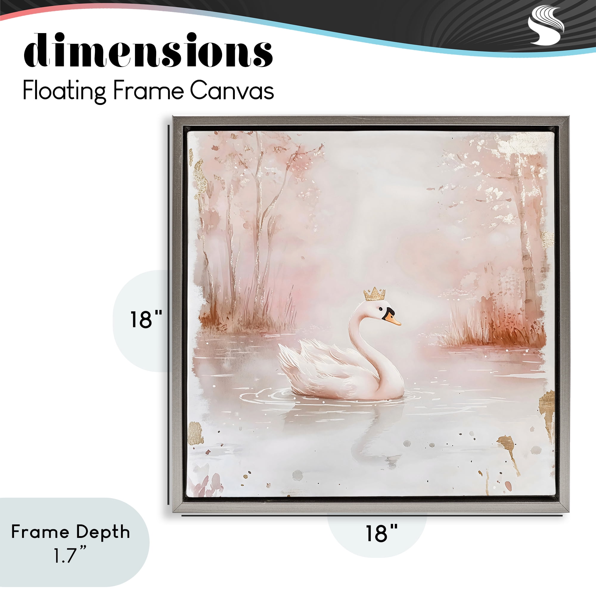 Stupell Industries Swan with Crown in Pastels Gray Framed Floater Canvas Wall Art, design by Creative Studio