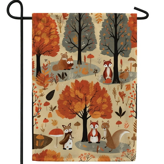 America Forever Fall Woodland Garden Flag, 12.5 x 18 inches Double Sided, Autumn Forest Foxes Garden Flags, Fall Foliage Animals, Outdoor Seasonal Flags for Yard, Lawn, Garden Decor